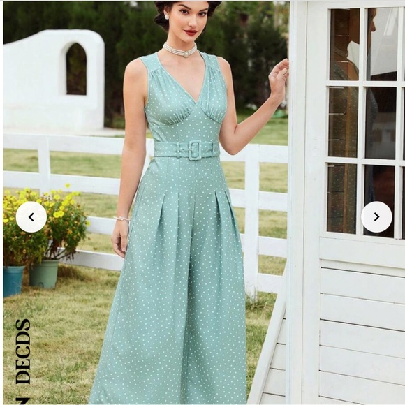 SHEIN Pants - NEW VINTAGE ELEGANT BABY Blue W/Polka Dots JUMPSUIT.